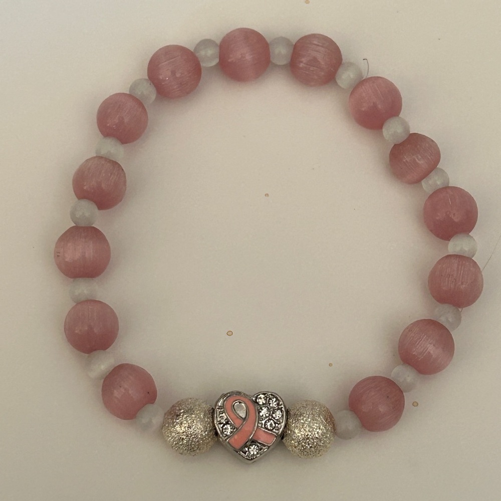 Pink Awareness Breast Cancer Ribbon Support Stretch Bracelet